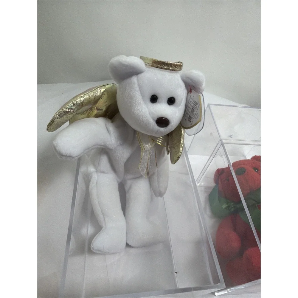 2 Ty Beanie Baby, Mistletoe, And Halo II Tagged With Protectors Display Boxes